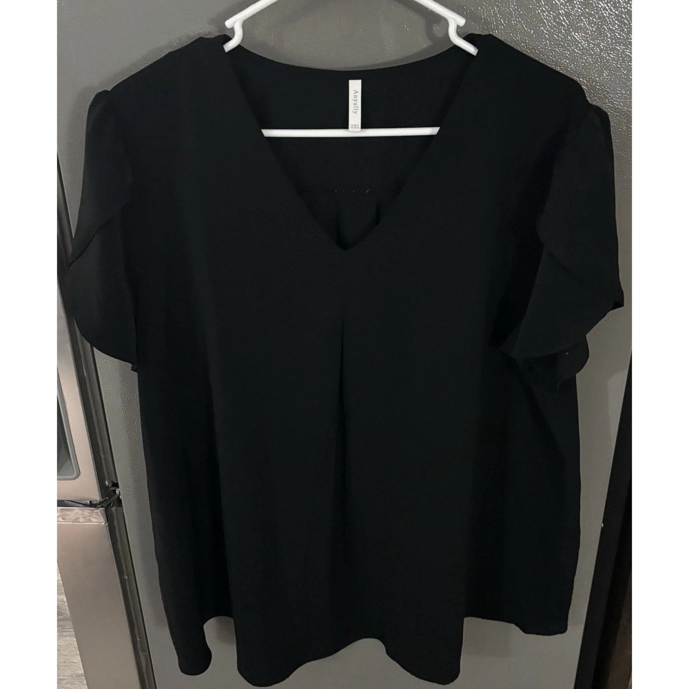 Anyally Women's 2XL Short Sleeve Black Blouse Shirt Business Lightweight